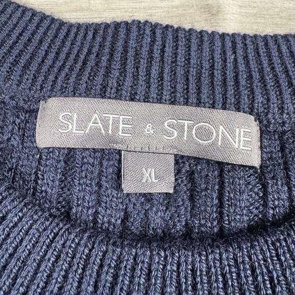 Slate & Stone Mens Size XL Navy Cable Wool Blend Sweater Waffle Knit - Picture 4 of 13